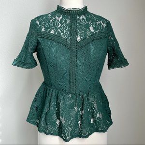 Jealous Tomato Green Lace Peplum Top